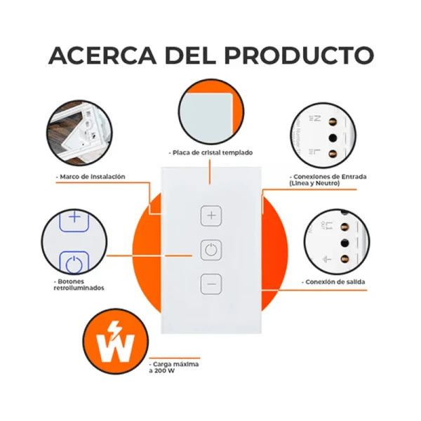 ATENUADOR  TÁCTIL 1 CIRCUITO COLOR BLANCO - Imagen 3
